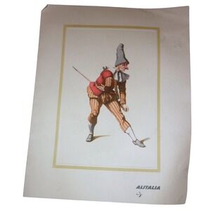 Vintage Alitalia Airlines Commedia dell'Arte Print Giangurgolo Calabria Mask